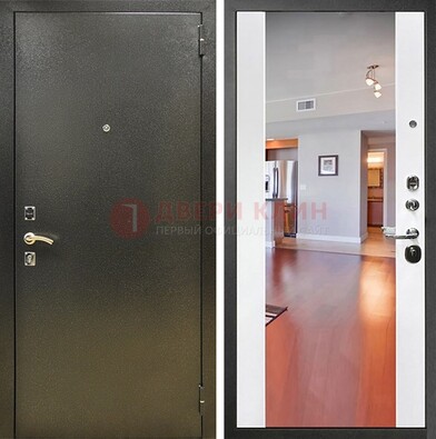 Входная темно-серая дверь c порошковым покрытием и Белой МДФ с зеркалом ДЗ-115 в Мытищах