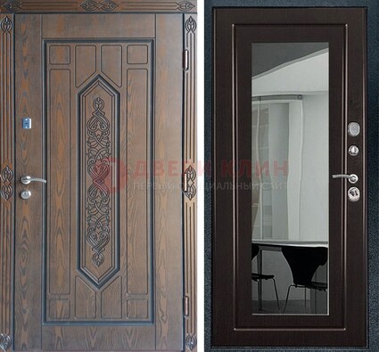 Уличная коричневая дверь c виноритом и МДФ Венге с зеркалом ДЗ-116 в Мытищах