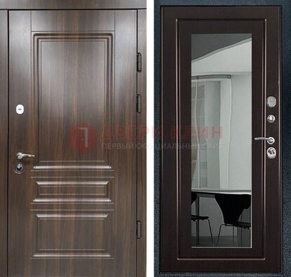 Железная коричневая дверь с МДФ Венге c зеркалом ДЗ-124 в Мытищах