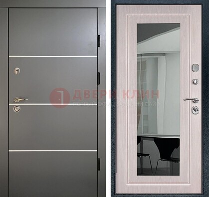 Черная металлическая дверь с зеркалом ДЗ-12 в Мытищах