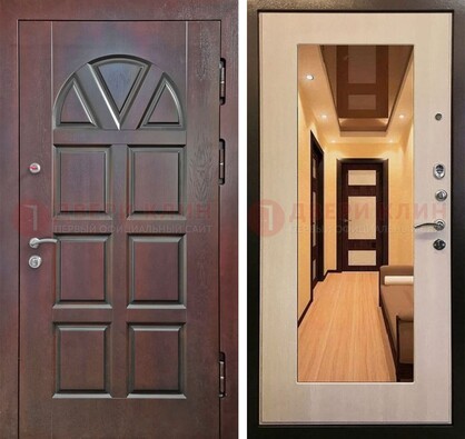 Темная железная дверь с МДФ и зеркалом в квартиру ДЗ-135 в Мытищах