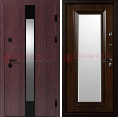 Темная стальная дверь МДФ с обеих сторон с зеркалом ДЗ-143 в Мытищах