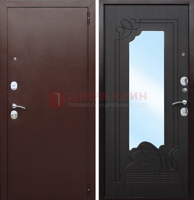 Коричневая стальная дверь с зеркалом ДЗ-18 в Мытищах