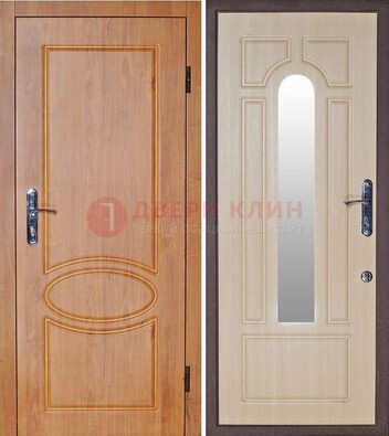 Светлая железная дверь с зеркалом ДЗ-24 в Мытищах