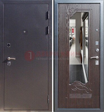 Черная входная дверь с зеркалом МДФ внутри ДЗ-29 в Мытищах
