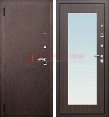 Коричневая входная дверь с зеркалом МДФ внутри ДЗ-40 в Мытищах