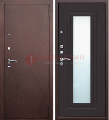 Коричневая металлическая дверь с зеркалом ДЗ-43 в Мытищах