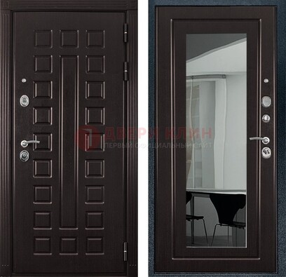 Темная металлическая дверь с зеркалом МДФ внутри ДЗ-4 в Мытищах
