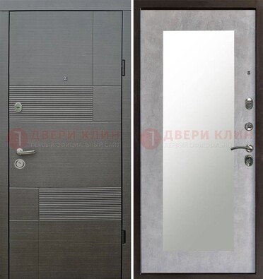 Серая входная дверь с МДФ панелью и зеркалом внутри ДЗ-51 в Мытищах