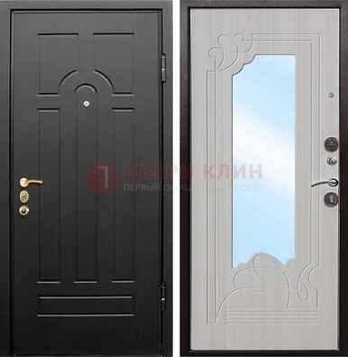 Темная входная дверь с МДФ Беленый дуб и зеркалом ДЗ-58 в Мытищах