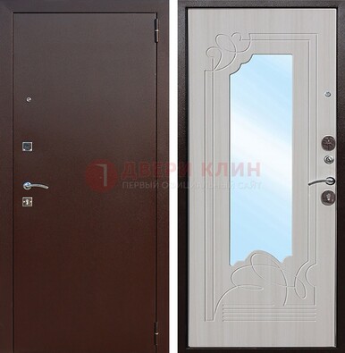 Стальная дверь с порошковым покрытием с резной МДФ и зеркалом ДЗ-66 в Мытищах