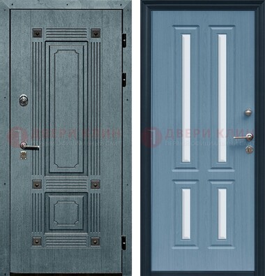 Голубая филенчатая дверь с МДФ и зеркальными вставками внутри ДЗ-80 в Мытищах