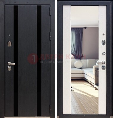 Черная входная дверь с зеркалом МДФ внутри ДЗ-9 в Мытищах
