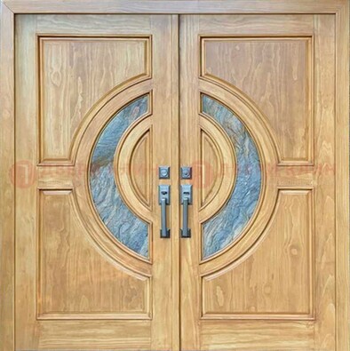 Двухстворчатая металлическая дверь с витражом ВЖ-11 в Луге
