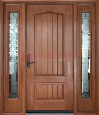 Стальная дверь с массивом дуба и витражом для дома ВЖ-17 в Мытищах