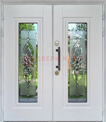 Двухстворчатая железная дверь с витражом ВЖ-7 в Можайске